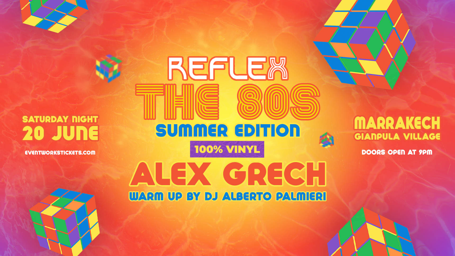 Reflex the 80's Summer Edition (100% Vinyl) with Alex Grech - Saturday 20th June at Gianpula